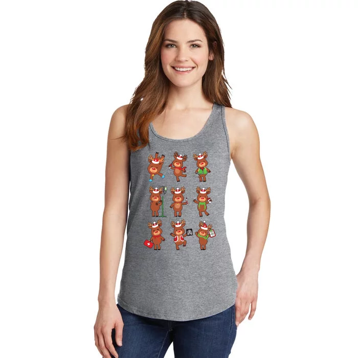 Retro Christmas Nurse Reindeers Xmas Team Group Winter Women Ladies Essential Tank