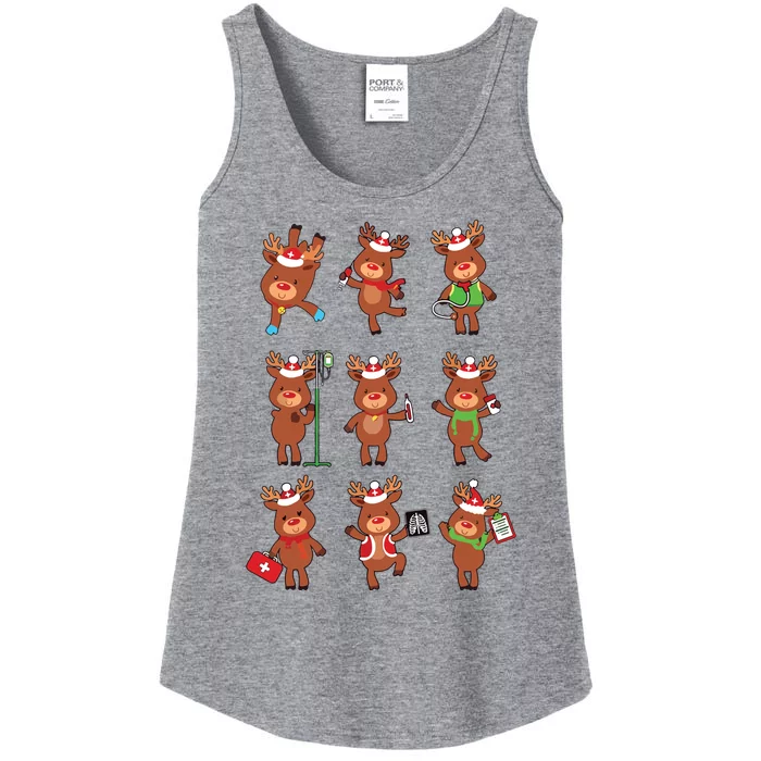 Retro Christmas Nurse Reindeers Xmas Team Group Winter Women Ladies Essential Tank