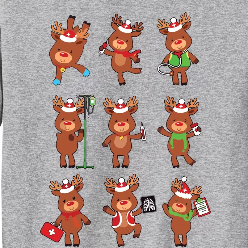 Retro Christmas Nurse Reindeers Xmas Team Group Winter Women Tall Sweatshirt