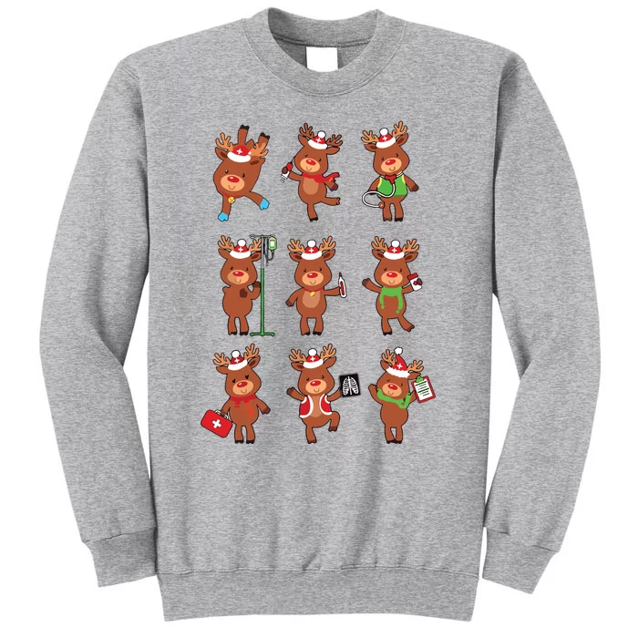 Retro Christmas Nurse Reindeers Xmas Team Group Winter Women Tall Sweatshirt