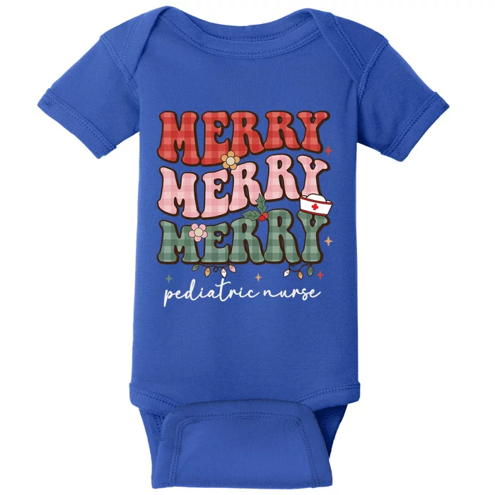 Retro Christmas Nurse Merry Pediatric Nurse Peds Nursing Gift Baby Bodysuit