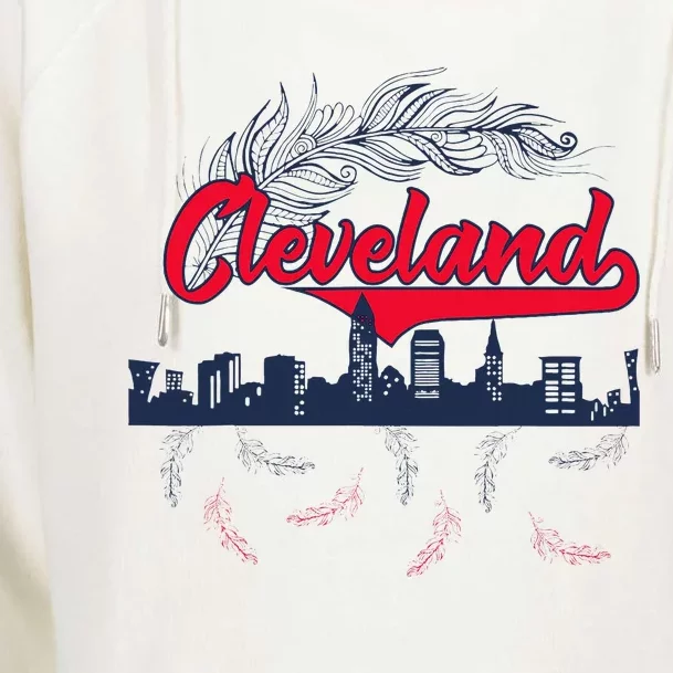 Retro Cleveland Native American Tribe Feathers Gift Womens Funnel Neck Pullover Hood