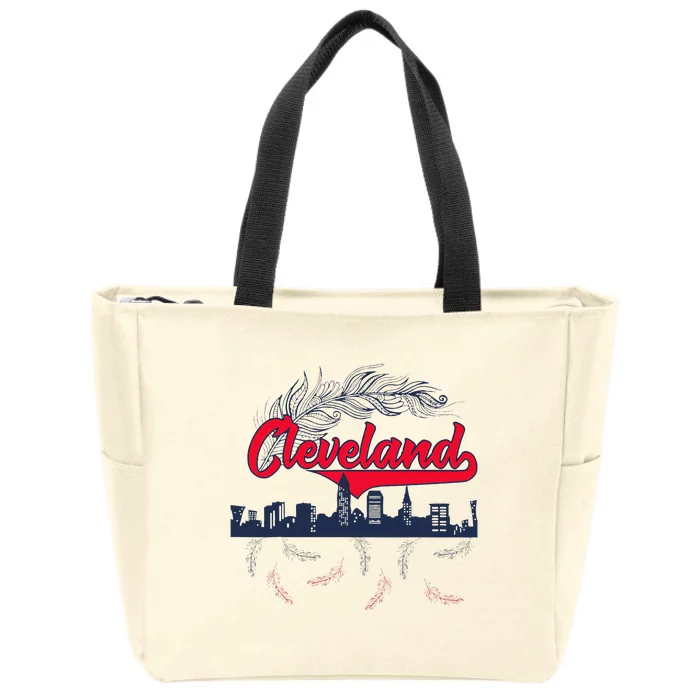 Retro Cleveland Native American Tribe Feathers Gift Zip Tote Bag