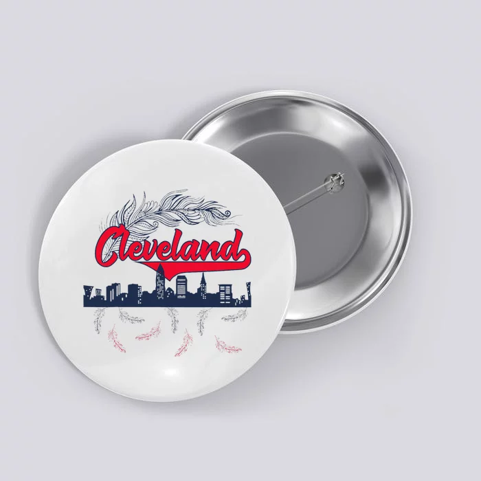 Retro Cleveland Native American Tribe Feathers Gift Button