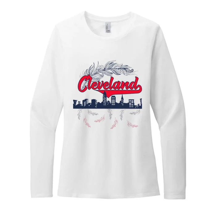 Retro Cleveland Native American Tribe Feathers Gift Womens CVC Long Sleeve Shirt