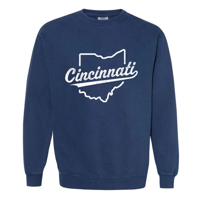 Retro Cincinnati Ohio 1788 Vintage Script Throwback Garment-Dyed Sweatshirt