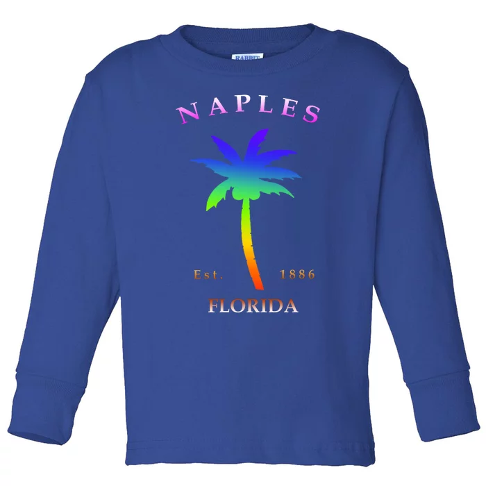 Retro Cool Original Naples Florida Beach Palm Tree Gift Toddler Long Sleeve Shirt