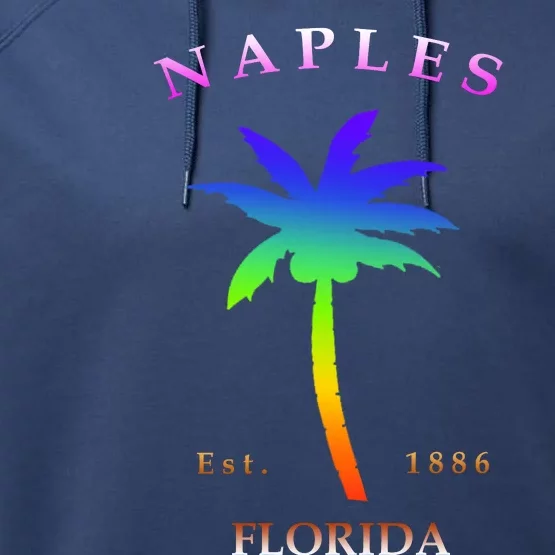 Retro Cool Original Naples Florida Beach Palm Tree Gift Performance Fleece Hoodie