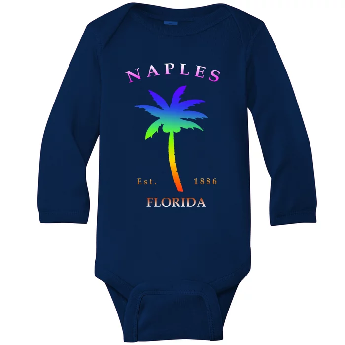 Retro Cool Original Naples Florida Beach Palm Tree Gift Baby Long Sleeve Bodysuit