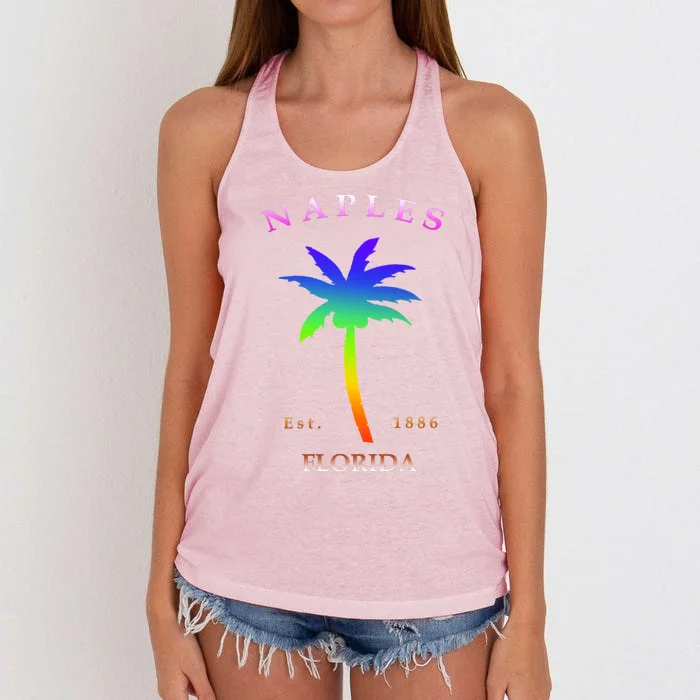 Retro Cool Original Naples Florida Beach Palm Tree Gift Women's Knotted Racerback Tank