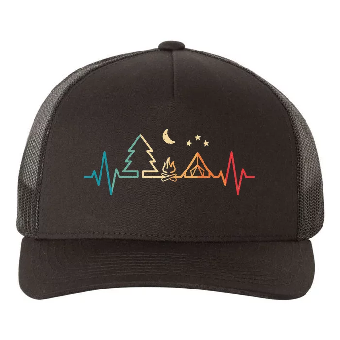 Retro Camping Outdoor Heartbeat Nature Camper Hiking Yupoong Adult 5-Panel Trucker Hat