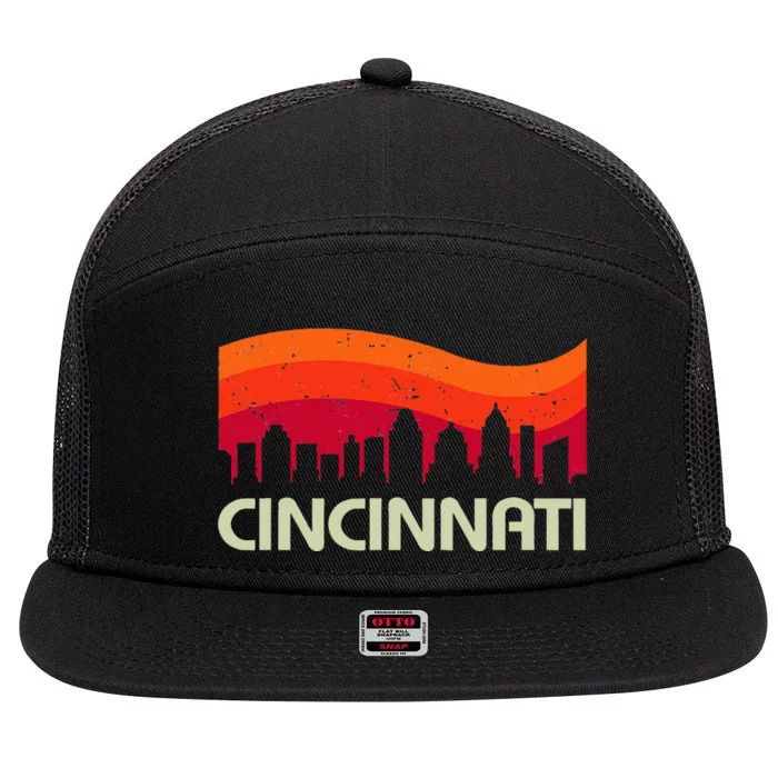 Retro Cincinnati Ohio City Skyline Vintage Travel Souvenir 7 Panel Mesh Trucker Snapback Hat