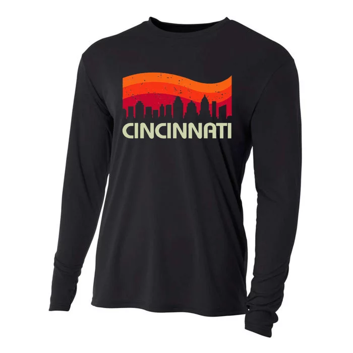 Retro Cincinnati Ohio City Skyline Vintage Travel Souvenir Cooling Performance Long Sleeve Crew