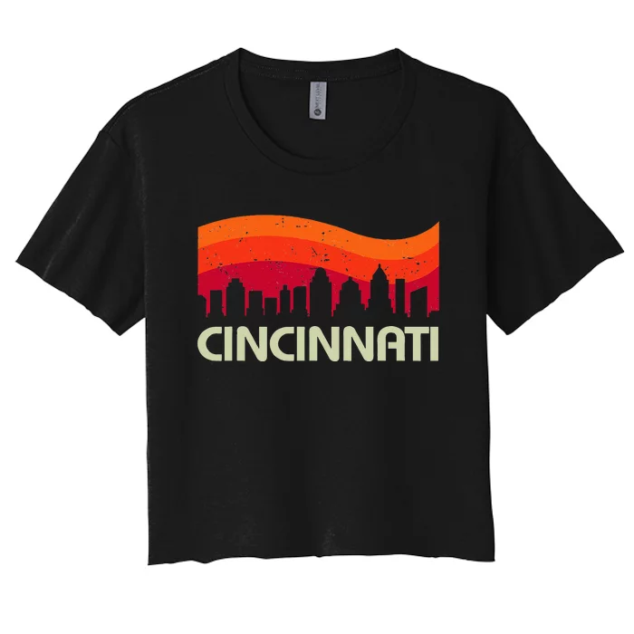 Retro Cincinnati Ohio City Skyline Vintage Travel Souvenir Women's Crop Top Tee