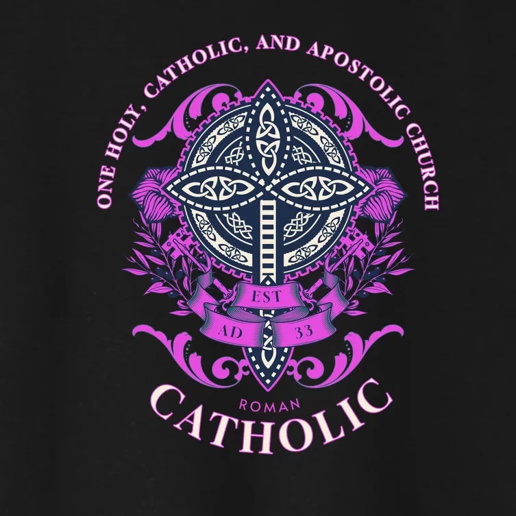 Roman Catholic One Holy Apostolic Cross Gift Women's Crop Top Tee