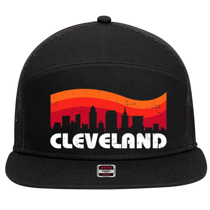 Retro Cleveland Ohio City Skyline vintage CLE souvenir 7 Panel Mesh Trucker Snapback Hat