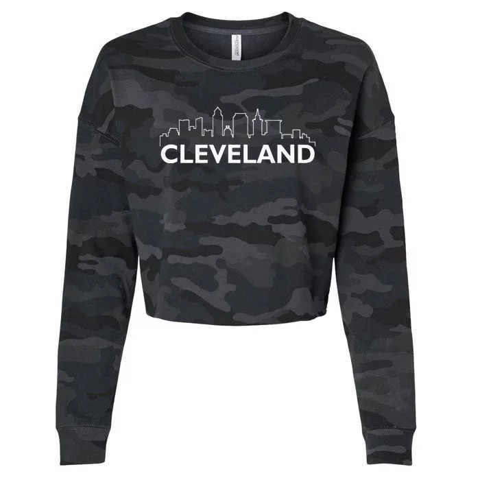 Retro Cleveland Ohio City Skyline Vintage CLE Souvenir Cropped Pullover Crew