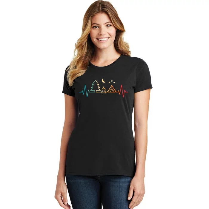 Retro Camping Outdoor Heartbeat Nature Camper Hiking Women's T-Shirt