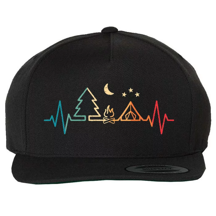 Retro Camping Outdoor Heartbeat Nature Camper Hiking Wool Snapback Cap