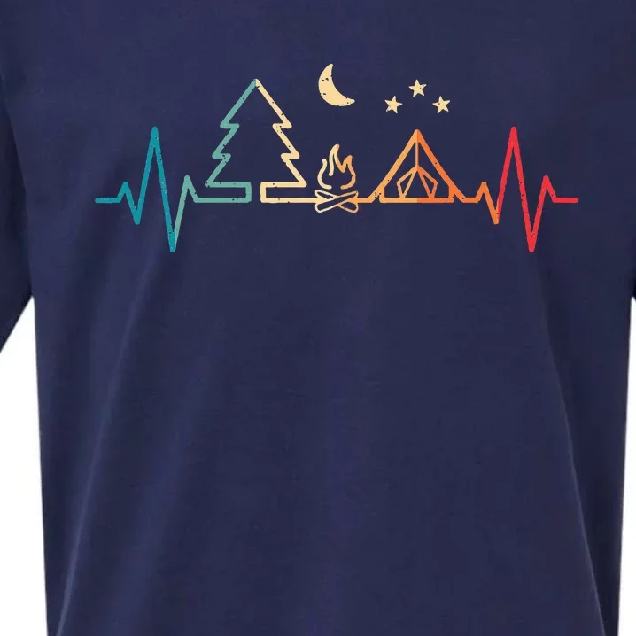 Retro Camping Outdoor Heartbeat Nature Camper Hiking Sueded Cloud Jersey T-Shirt