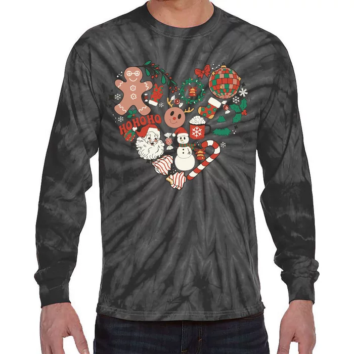 Retro Christmas Ornaments Tie-Dye Long Sleeve Shirt