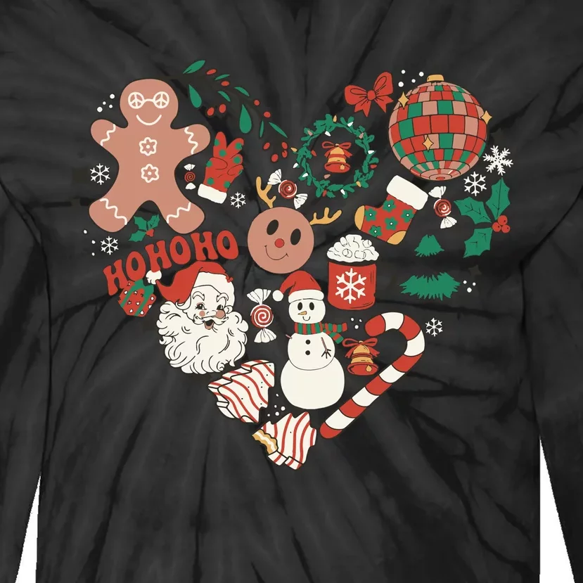 Retro Christmas Ornaments Tie-Dye Long Sleeve Shirt