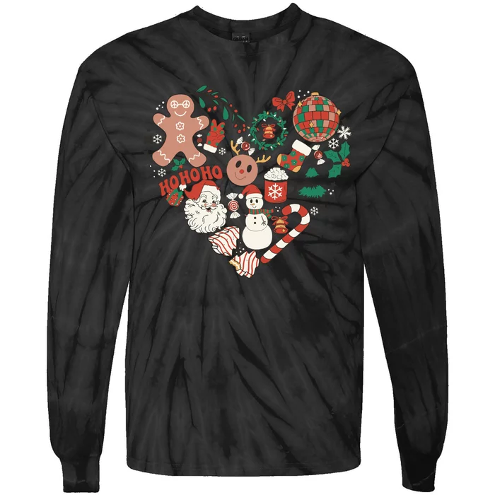 Retro Christmas Ornaments Tie-Dye Long Sleeve Shirt