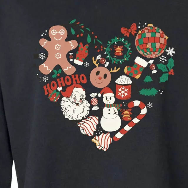 Retro Christmas Ornaments Cropped Pullover Crew