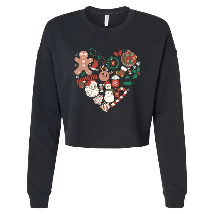 Retro Christmas Ornaments Cropped Pullover Crew