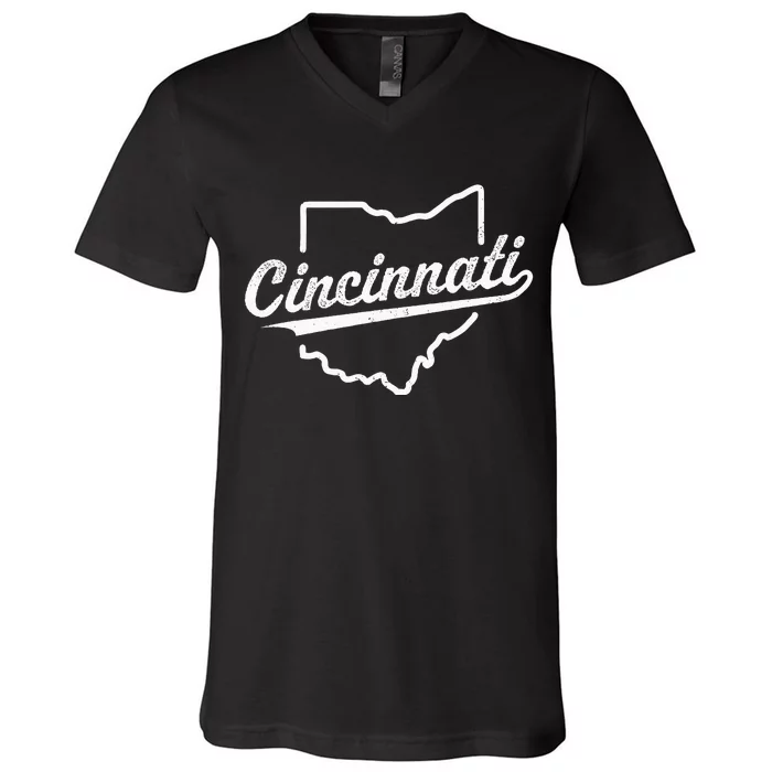 Retro Cincinnati Ohio 1788 Vintage Script Throwback V-Neck T-Shirt