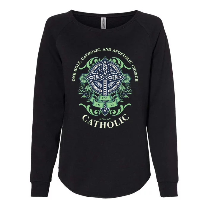 Roman Catholic One Holy Apostolic Cross Gift Womens California Wash Sweatshirt