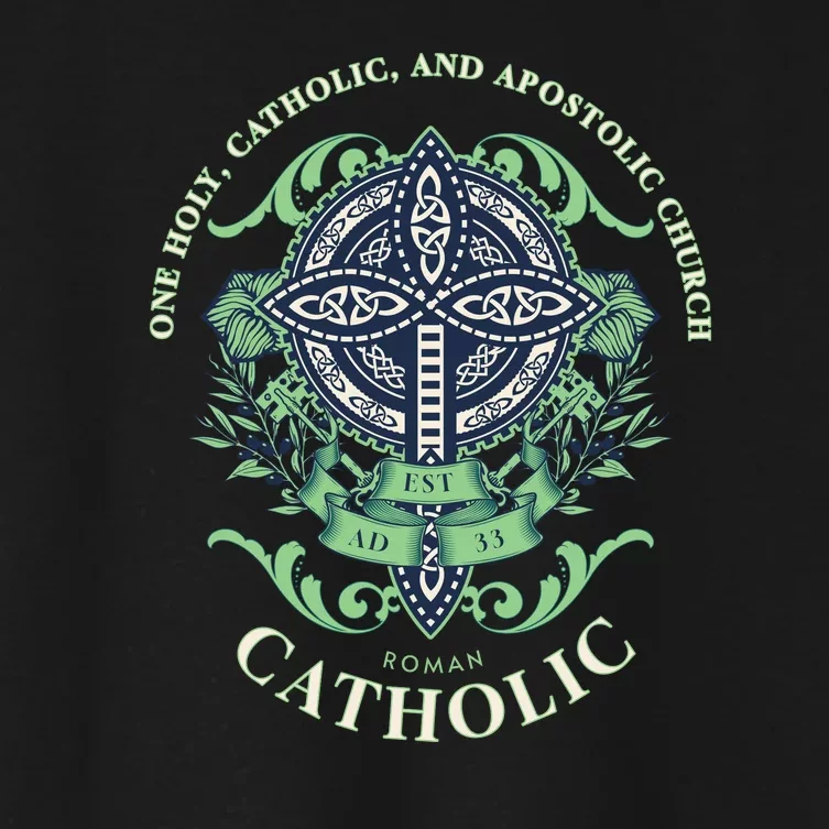 Roman Catholic One Holy Apostolic Cross Gift Women's Crop Top Tee