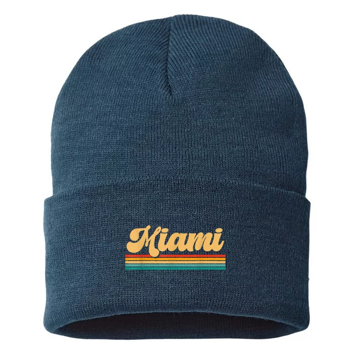 Retro City Of Miami Florida Sustainable Knit Beanie