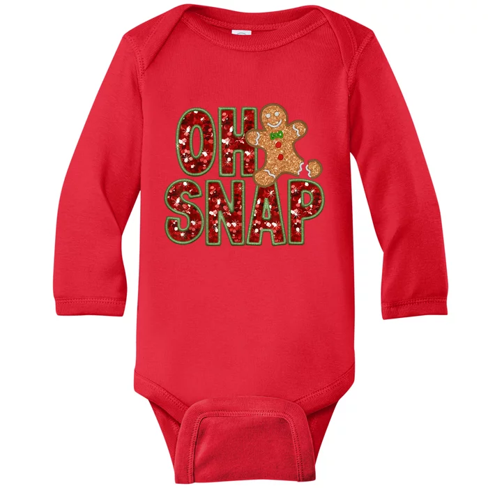 Red Cheerful Oh Snap Gingerbread Christmas Cute Xmas Baby Long Sleeve Bodysuit