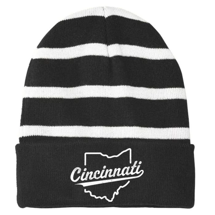 Retro Cincinnati Ohio 1788 Vintage Script Throwback Striped Beanie with Solid Band