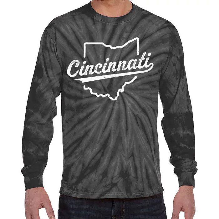 Retro Cincinnati Ohio 1788 Vintage Script Throwback Tie-Dye Long Sleeve Shirt