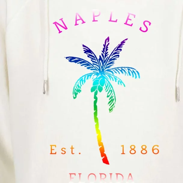 Retro Cool Original Naples Florida Beach Palm Tree Gift Womens Funnel Neck Pullover Hood