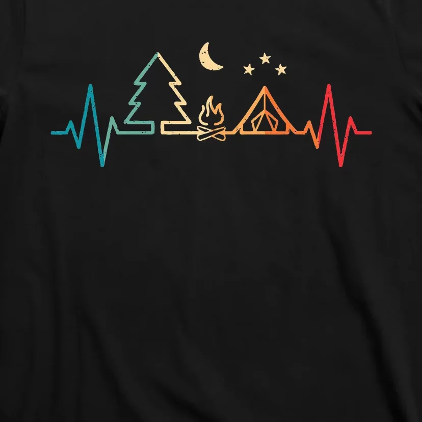 Retro Camping Outdoor Heartbeat Nature Camper Hiking T-Shirt