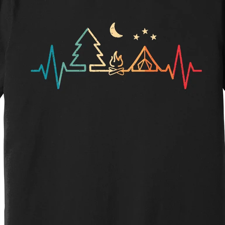 Retro Camping Outdoor Heartbeat Nature Camper Hiking Premium T-Shirt