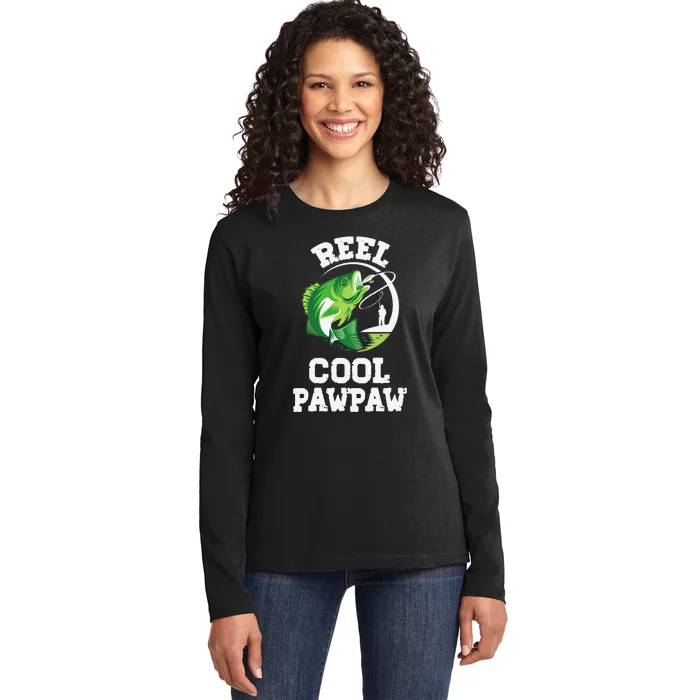 Reel Cool Pawpaw Fishing Fisherman Funny Retro Pawpaw Ladies Long Sleeve Shirt