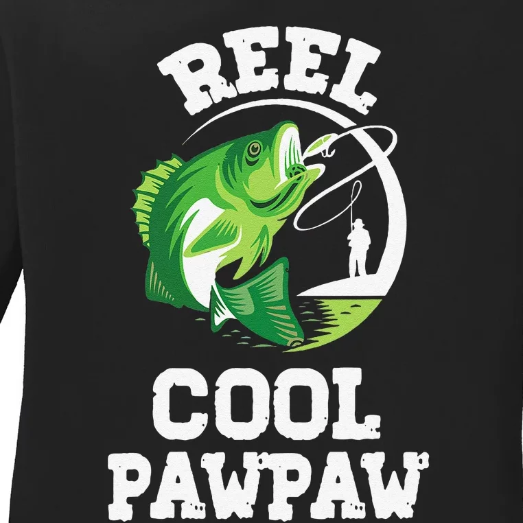 Reel Cool Pawpaw Fishing Fisherman Funny Retro Pawpaw Ladies Long Sleeve Shirt