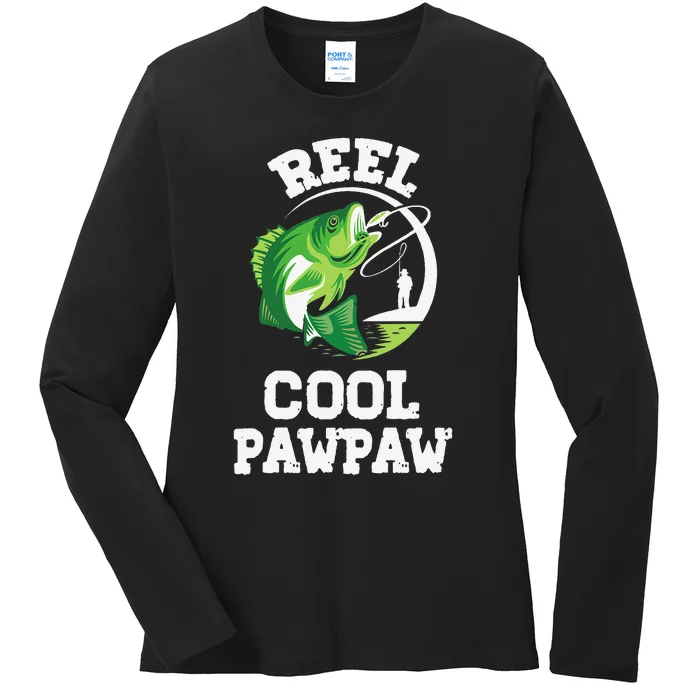 Reel Cool Pawpaw Fishing Fisherman Funny Retro Pawpaw Ladies Long Sleeve Shirt