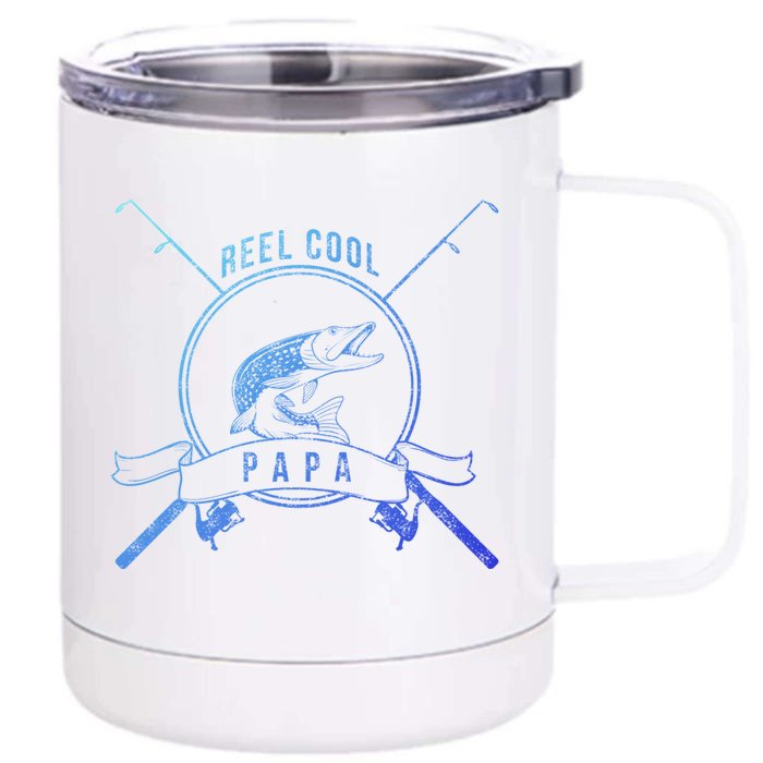 Reel Cool Papa Grandpa Fishing Gift Front & Back 12oz Stainless Steel Tumbler Cup