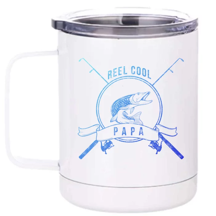 Reel Cool Papa Grandpa Fishing Gift Front & Back 12oz Stainless Steel Tumbler Cup