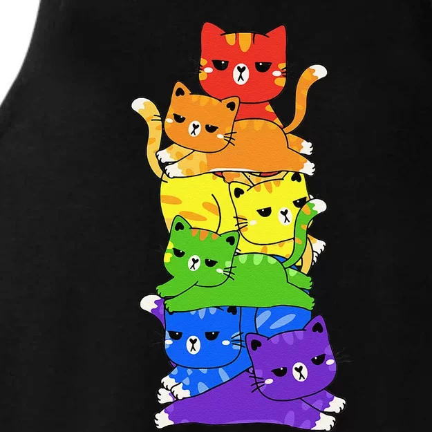 Rainbow Cats Pride Month Lgbt Lgbtq Ladies Tri-Blend Wicking Tank