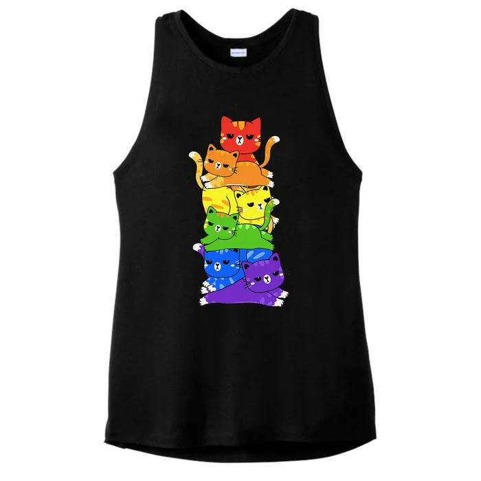 Rainbow Cats Pride Month Lgbt Lgbtq Ladies Tri-Blend Wicking Tank