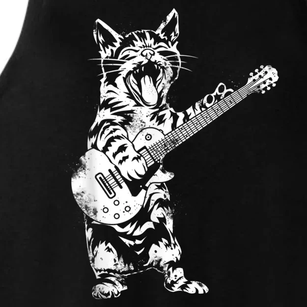 Rock Cat Playing Guitar Funny Guitar Cat Guitarist Ladies Tri-Blend Wicking Tank