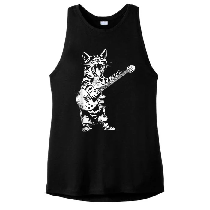 Rock Cat Playing Guitar Funny Guitar Cat Guitarist Ladies Tri-Blend Wicking Tank