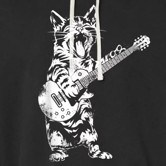 Rock Cat Playing Guitar Funny Guitar Cat Guitarist Garment-Dyed Fleece Hoodie