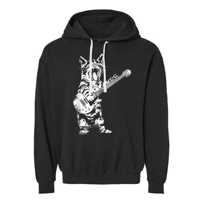 Rock Cat Playing Guitar Funny Guitar Cat Guitarist Garment-Dyed Fleece Hoodie